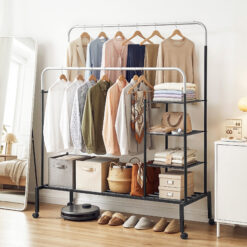 Clothes Rack Double Rod Airer Rail - Black